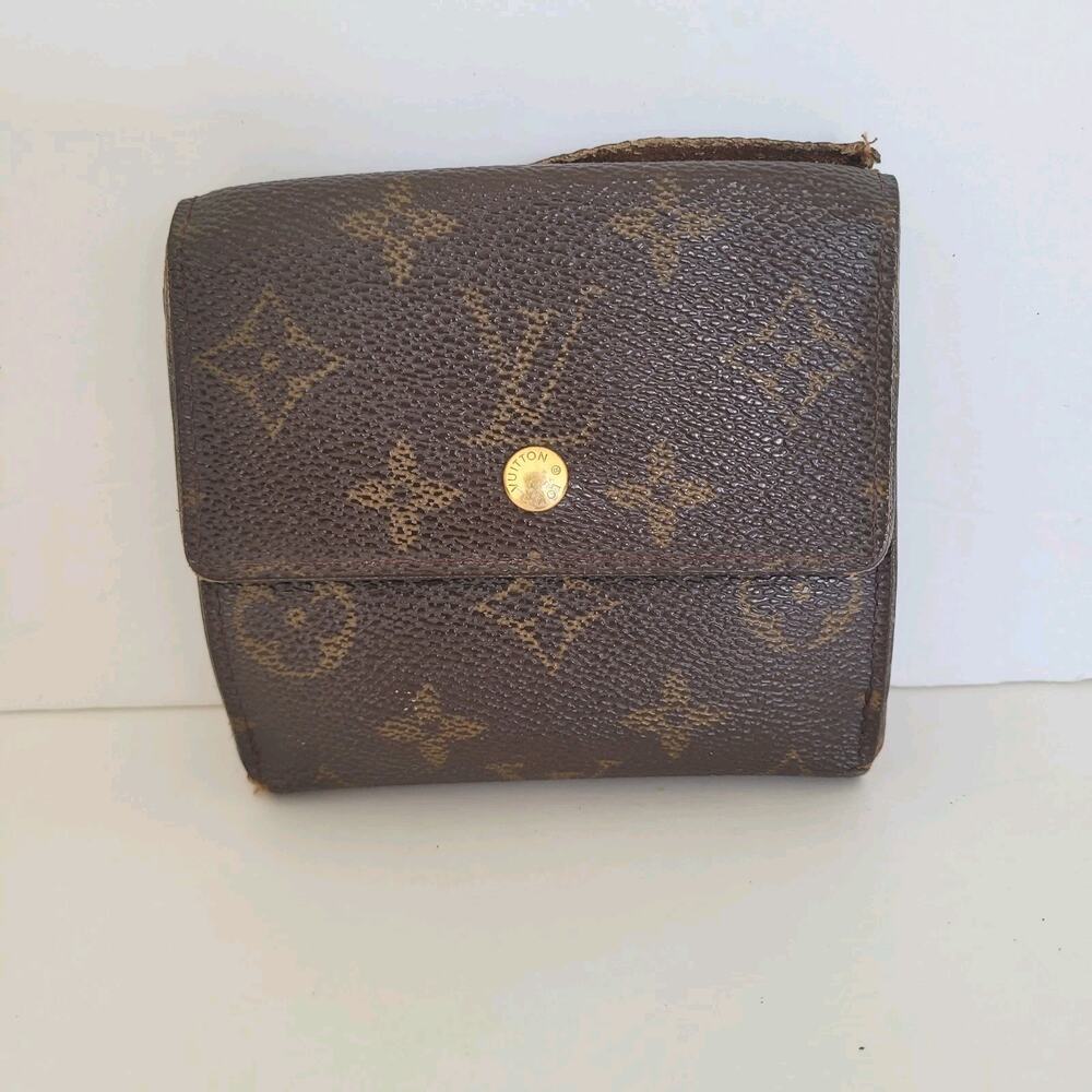 LOUIS VUITTON LV Vintage 2000 Monogram Leather Wallet Brown Medium Trifold Elise